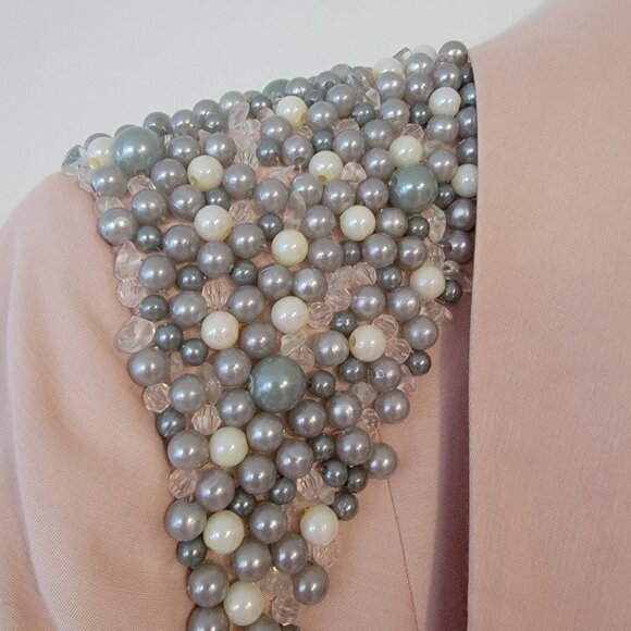 ASOS Design Blazer Baby Pink Open Assymetric Beaded Shoulders Us Sz 10 UK 14 - Picture 4 of 12